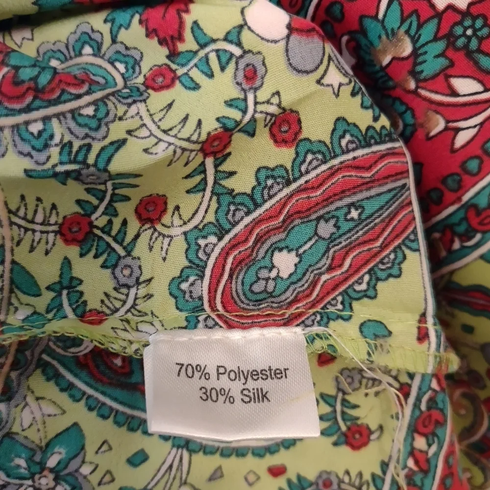 White Waves NWT Silk Blend Paisley Lace Up Boho Dress Made in India - Picture 14 of 15